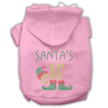 Santa's Elf Rhinestone Dog Hoodie Light Pink L