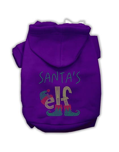 Santa's Elf Rhinestone Dog Hoodie Purple L