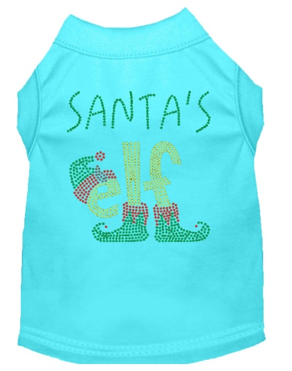 Santa's Elf Rhinestone Dog Shirt Aqua Lg