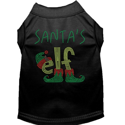 Santa's Elf Rhinestone Dog Shirt Black Lg