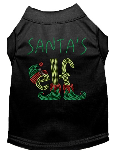 Santa's Elf Rhinestone Dog Shirt Black Lg