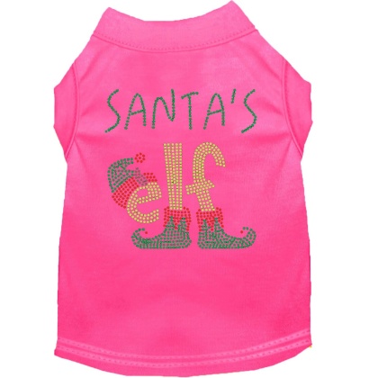 Santa's Elf Rhinestone Dog Shirt Bright Pink Lg