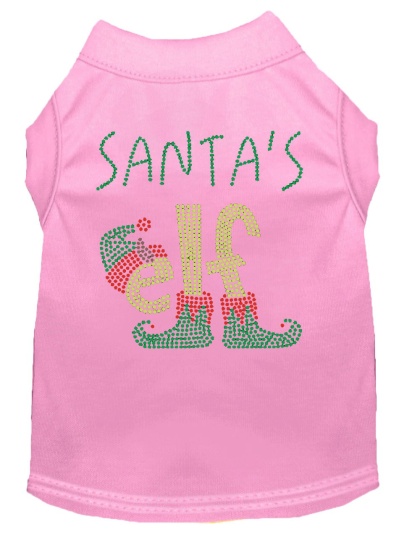 Santa's Elf Rhinestone Dog Shirt Light Pink Lg