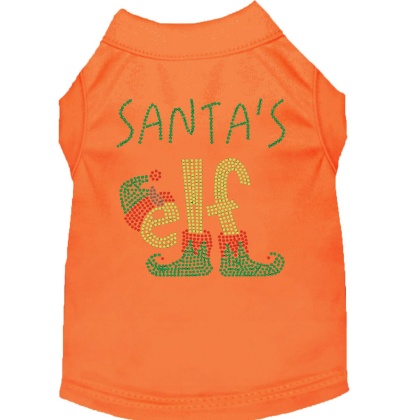 Santa's Elf Rhinestone Dog Shirt Orange Lg