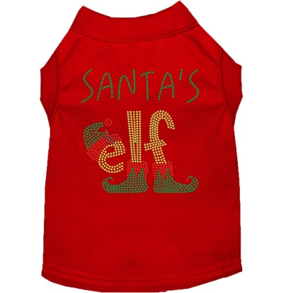 Santa's Elf Rhinestone Dog Shirt Red Lg