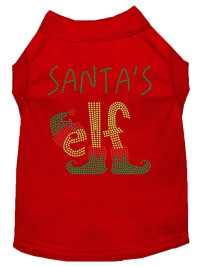 Santa's Elf Rhinestone Dog Shirt Red Lg