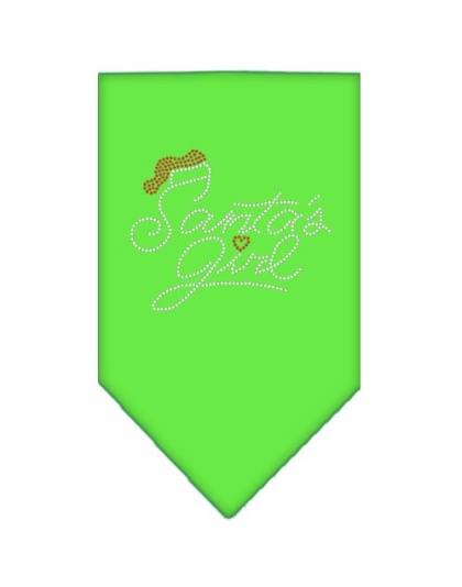 Santa's Girl Rhinestone Bandana Lime Green Large