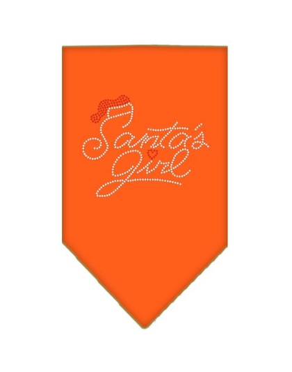 Santa's Girl Rhinestone Bandana Orange Large