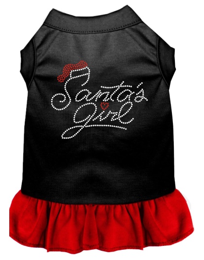 Santa's Girl Rhinestone Dog Dress Black with Red Lg