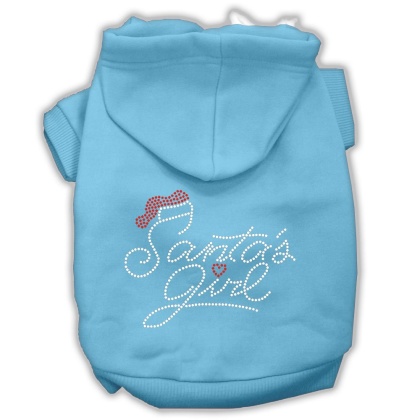 Santa's Girl Rhinestone Dog Hoodie Baby Blue L