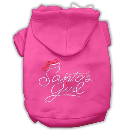 Santa's Girl Rhinestone Dog Hoodie Bright Pink L