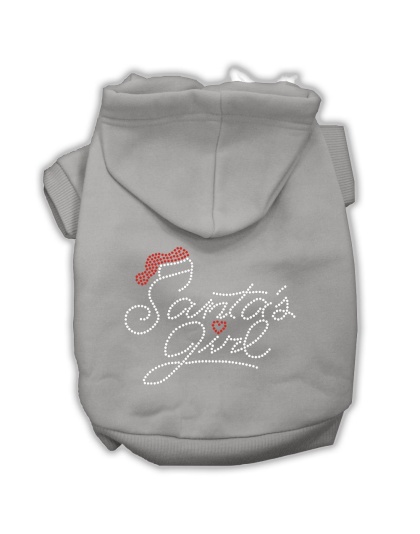 Santa's Girl Rhinestone Dog Hoodie Grey L