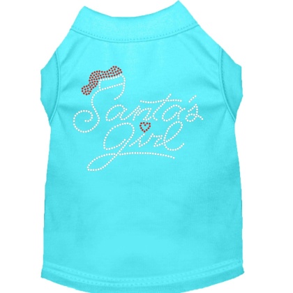 Santa's Girl Rhinestone Dog Shirt Aqua Lg