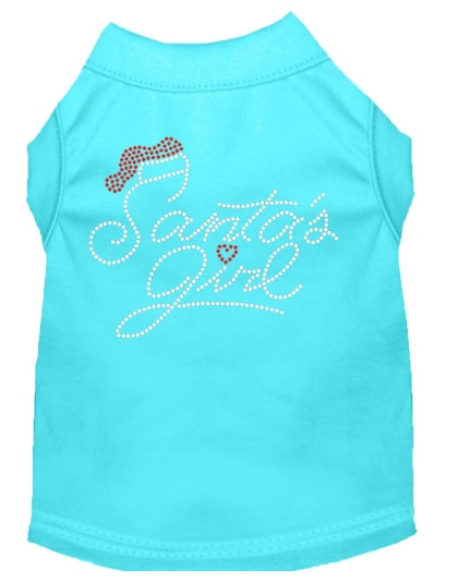 Santa's Girl Rhinestone Dog Shirt Aqua Lg