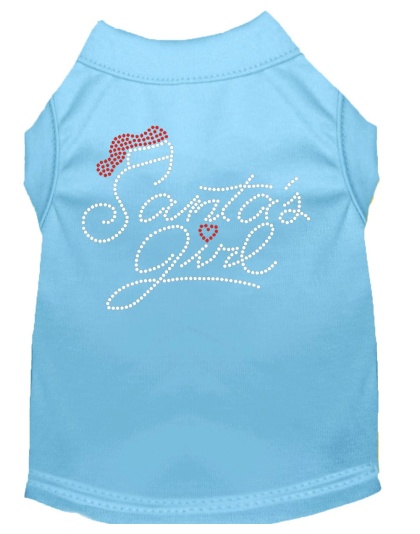 Santa's Girl Rhinestone Dog Shirt Baby Blue Lg