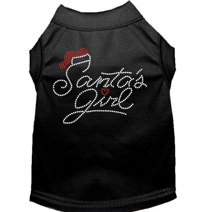 Santa's Girl Rhinestone Dog Shirt Black Lg