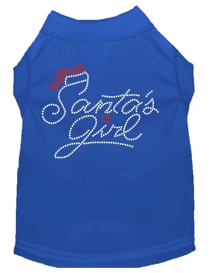 Santa's Girl Rhinestone Dog Shirt Blue Lg