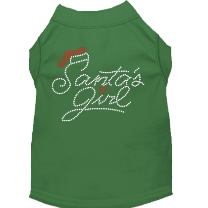 Santa's Girl Rhinestone Dog Shirt Green Lg