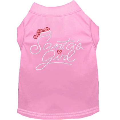 Santa's Girl Rhinestone Dog Shirt Light Pink Lg