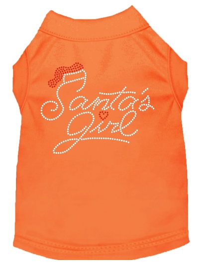 Santa's Girl Rhinestone Dog Shirt Orange Lg