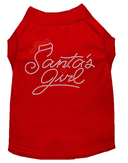 Santa's Girl Rhinestone Dog Shirt Red Lg