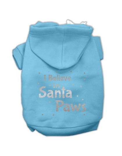 Screenprint Santa Paws Pet Hoodies Baby Blue Size Lg