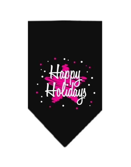 Scribble Happy Holidays Screen Print Bandana Black Large