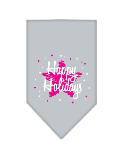 Scribble Happy Holidays Screen Print Bandana Grey Large