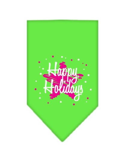 Scribble Happy Holidays Screen Print Bandana Lime Green Large