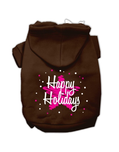 Scribble Happy Holidays Screenprint Pet Hoodies Brown Size L