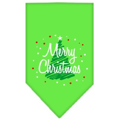 Scribble Merry Christmas Screen Print Bandana Lime Green Large