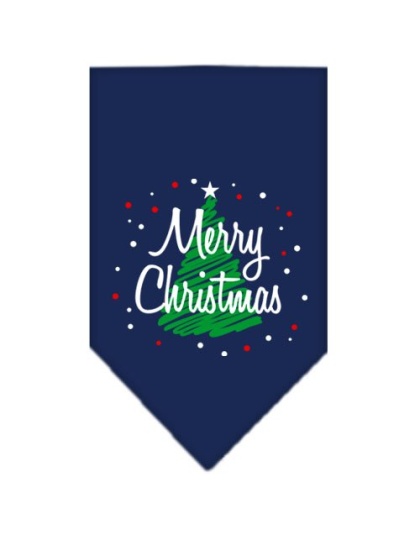 Scribble Merry Christmas Screen Print Bandana Navy Blue large