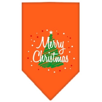 Scribble Merry Christmas Screen Print Bandana Orange Large