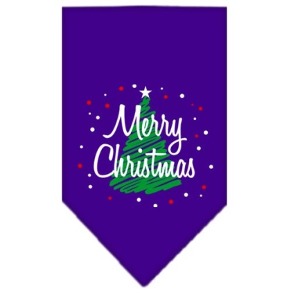 Scribble Merry Christmas Screen Print Bandana Purple Large