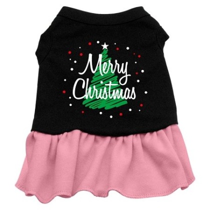 Scribble Merry Christmas Screen Print Dress Black with Pink Lg