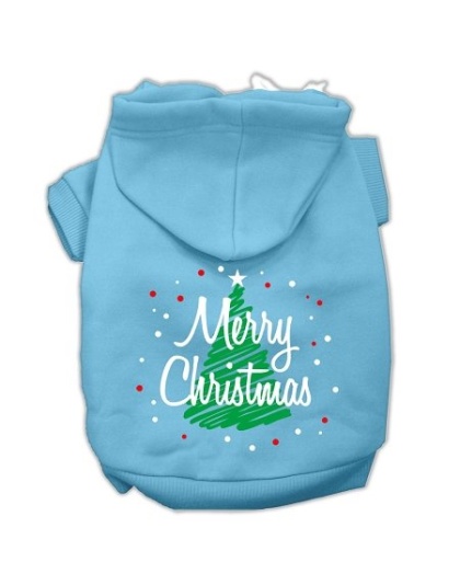 Scribbled Merry Christmas Screenprint Pet Hoodies Baby Blue Size L