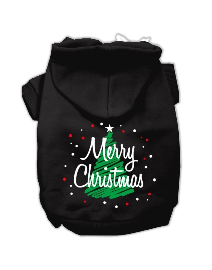 Scribbled Merry Christmas Screenprint Pet Hoodies Black Size L