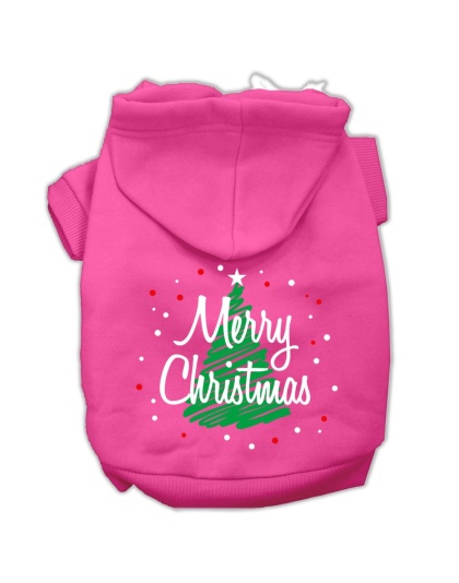 Scribbled Merry Christmas Screenprint Pet Hoodies Bright Pink Size L