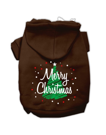 Scribbled Merry Christmas Screenprint Pet Hoodies Brown Size L