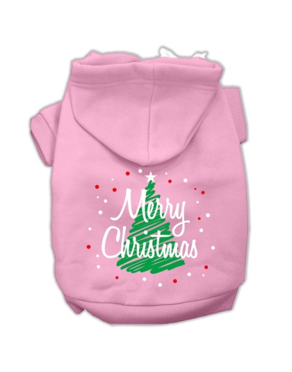 Scribbled Merry Christmas Screenprint Pet Hoodies Light Pink Size L