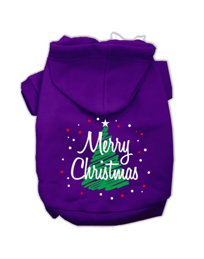Scribbled Merry Christmas Screenprint Pet Hoodies Purple Size L