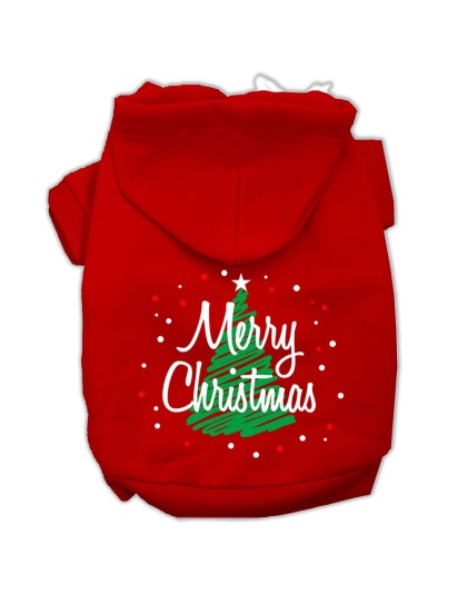 Scribbled Merry Christmas Screenprint Pet Hoodies Red Size L
