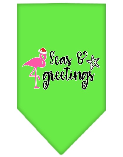 Seas and Greetings Screen Print Bandana Lime Green Large