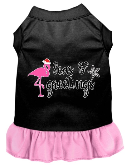 Seas and Greetings Screen Print Dog Dress Black with Light Pink Lg