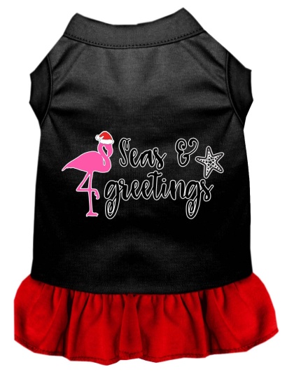 Seas and Greetings Screen Print Dog Dress Black with Red Lg