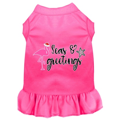 Seas and Greetings Screen Print Dog Dress Bright Pink 4X