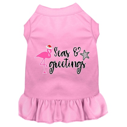 Seas and Greetings Screen Print Dog Dress Light Pink 4X