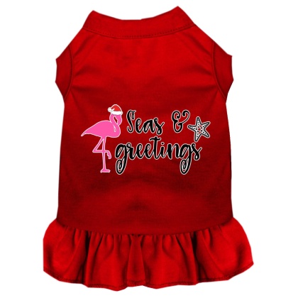 Seas and Greetings Screen Print Dog Dress Red 4X