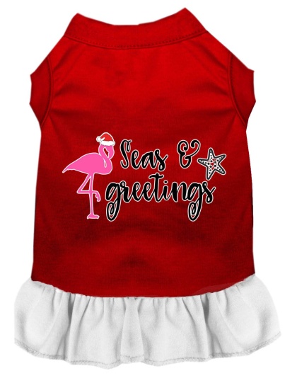 Seas and Greetings Screen Print Dog Dress Red with White Lg