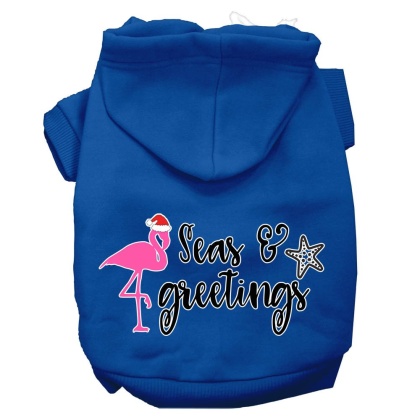 Seas and Greetings Screen Print Dog Hoodie Blue L